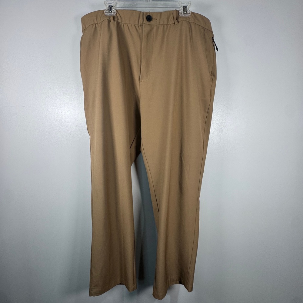 FLX Mens Dynamic Stretch Chino Pants Khaki Tan 44x28.5 Straight‎ Leg Comfort
